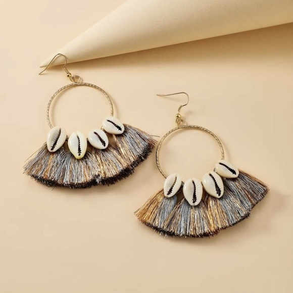 Jewelry | Boho Seashell And Tassel Gold Hoop Earrings | Poshmark
